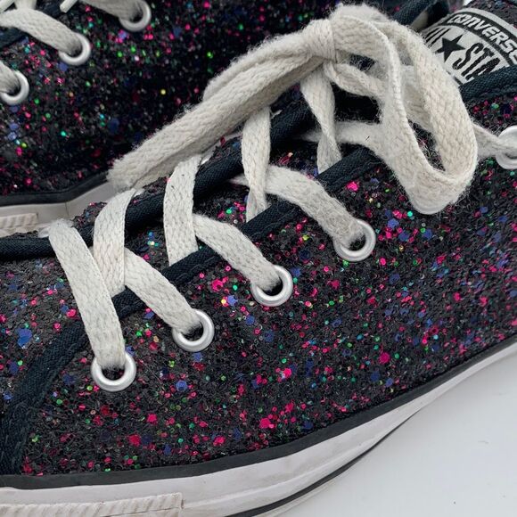 Converse womns Sparkle Sneakers - Black with multi colored Glitter size 10 - Picture 5 of 11